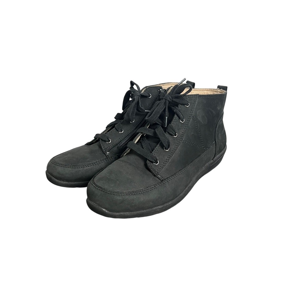 Vionic Magnolia Shawna Chukka Black Nubuck Leather Ankle Boots Side Zip Wide 9.5